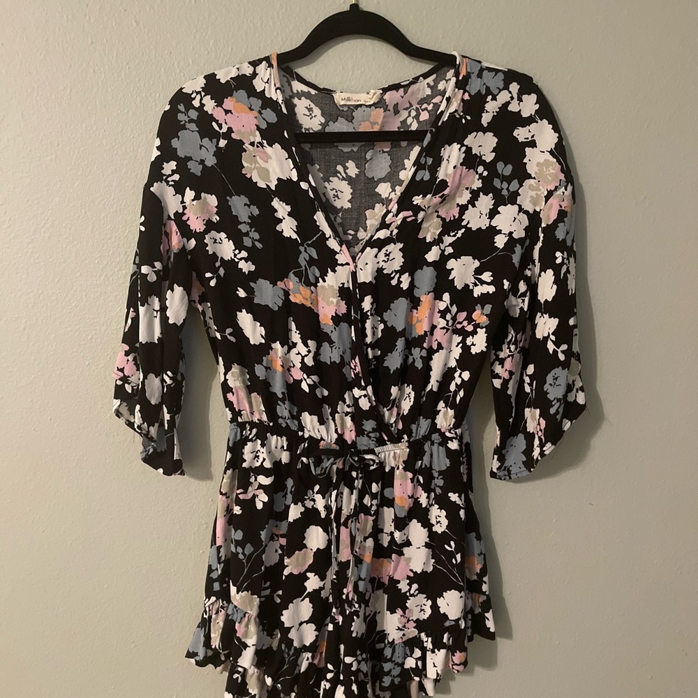 Floral Black Romper